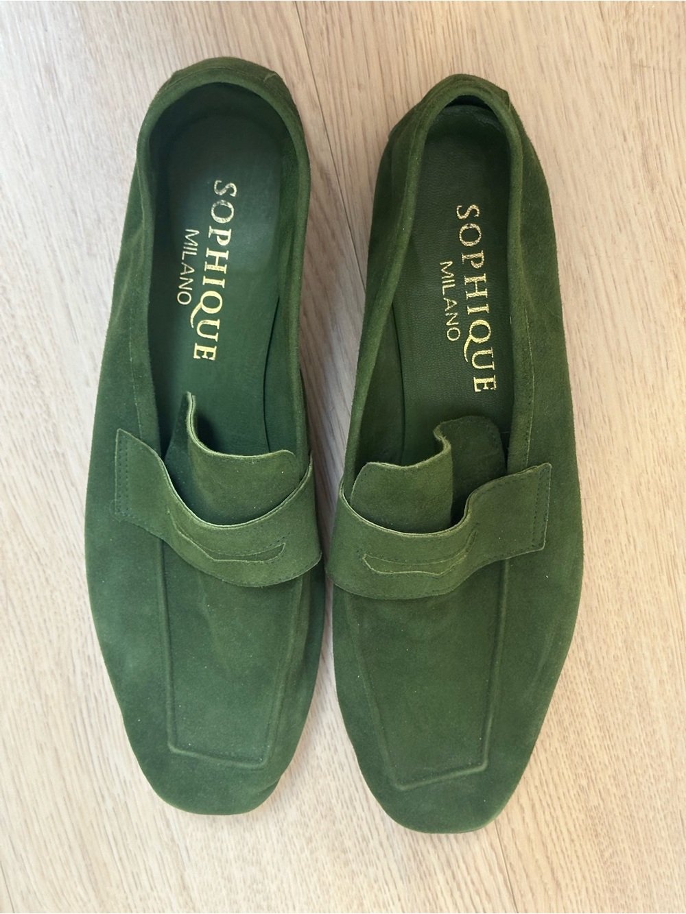 SOPHIQUE Milano Olive Green Suede Loafers